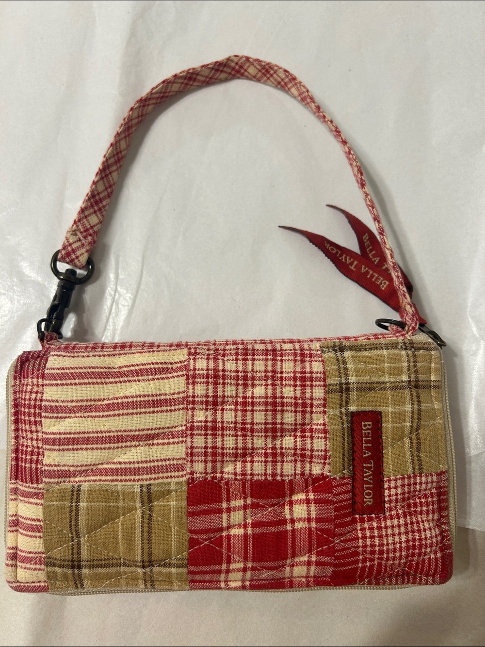 Bella Taylor Red Plaid Patchwork Wristlet Clutch